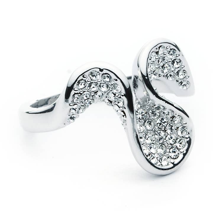 Wave Ring with Swarovski crystals pave 18k White G|1-1046-WG for wholesale by My Jewellery Story