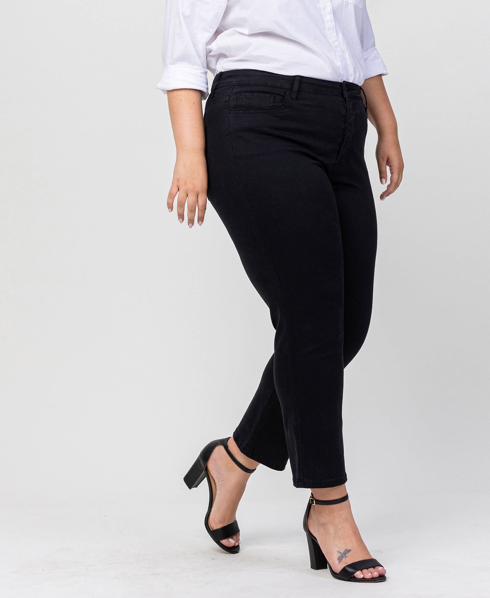BLACK PEARL PLUS SIZE HIGH RISE ANKLE SLIM STRAIGHT JEANS V2371-P for wholesale on Faire6