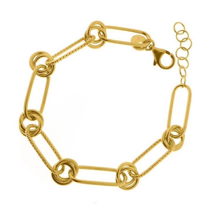 Smidig och diamantbelagd dubbel cirkel förgyllt silver armband för wholesale av ORUS BIJOUX