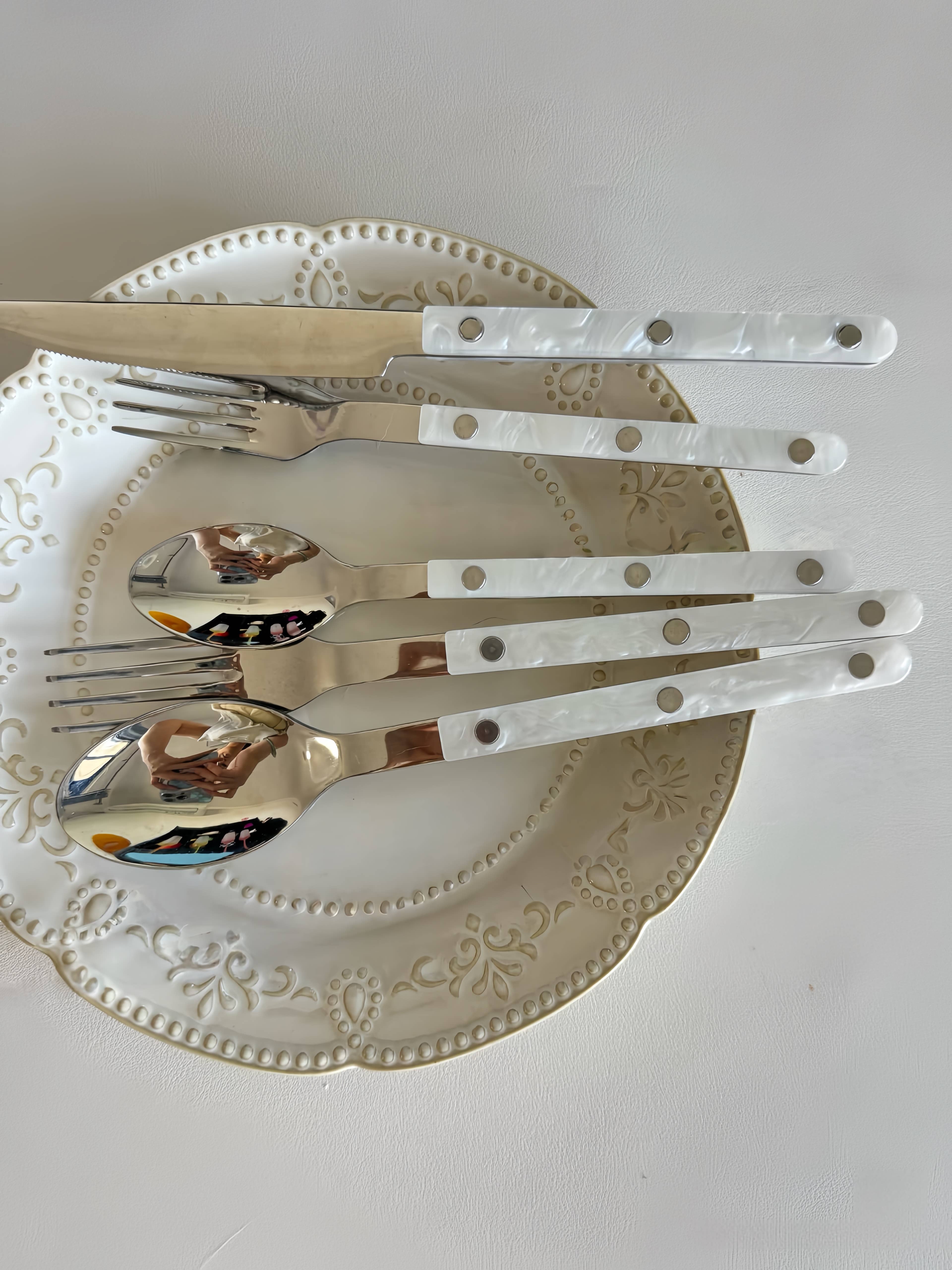 INSPECIAL HOME - Wholesale Flatware Set - Set of 10 Pcs Modern Nebula Pattern Cutlery Flatware Utensil5