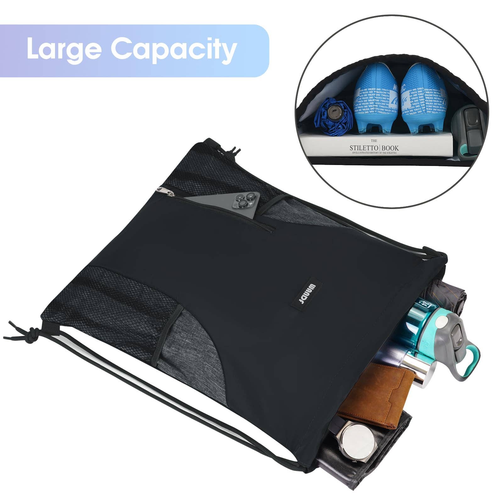 wandf - Vente Sac à cordon de serrage – unisexe - Sac à dos à cordon WF6038 Sports Gym avec poches en maille76