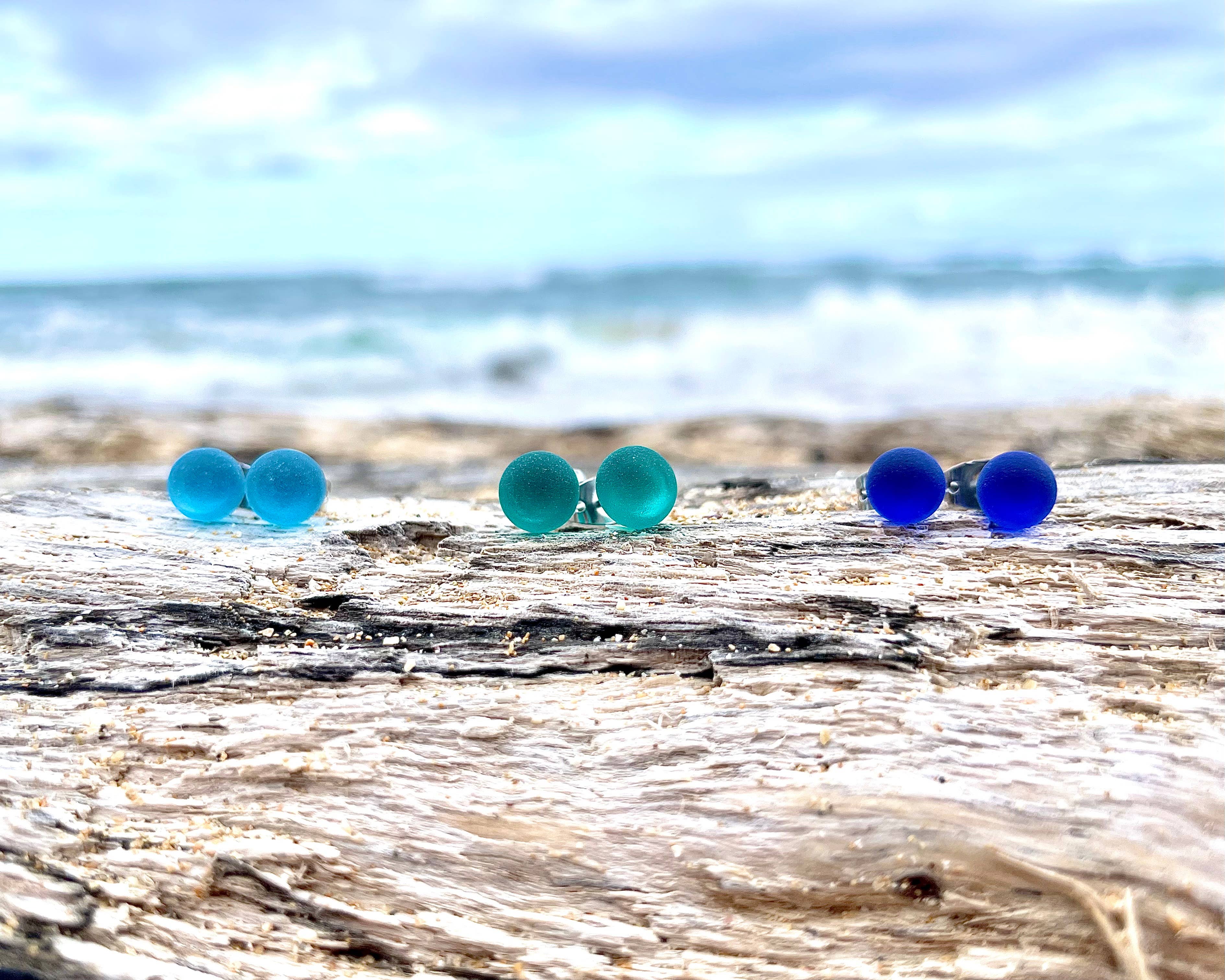 Flame Work Designs - Glass Jewelry - Wholesale Stud/Post Earrings - 12 Pairs Rainbow Sea Glass Studs Collection 10% OFF10