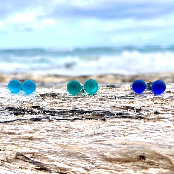 Flame Work Designs - Glass Jewelry - Wholesale Stud/Post Earrings - 12 Pairs Rainbow Sea Glass Studs Collection 10% OFF10