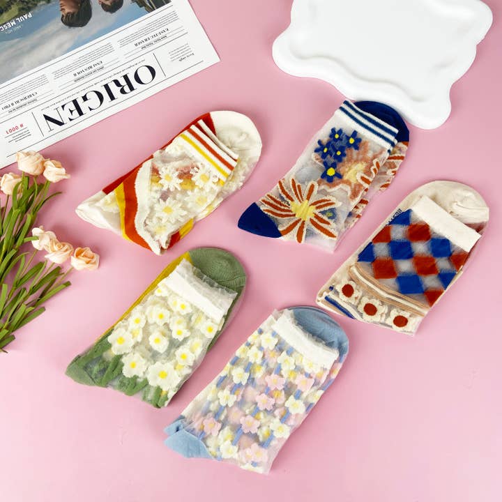 Mid-calf lace mesh breathable thin fiberglass summer socks for wholesale by mildstyles