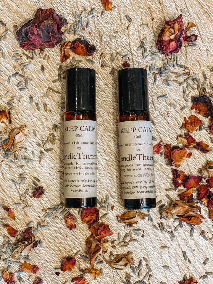Keep Calm Lavender and Rose Hip essential oil roller for wholesale by CandleTherapy