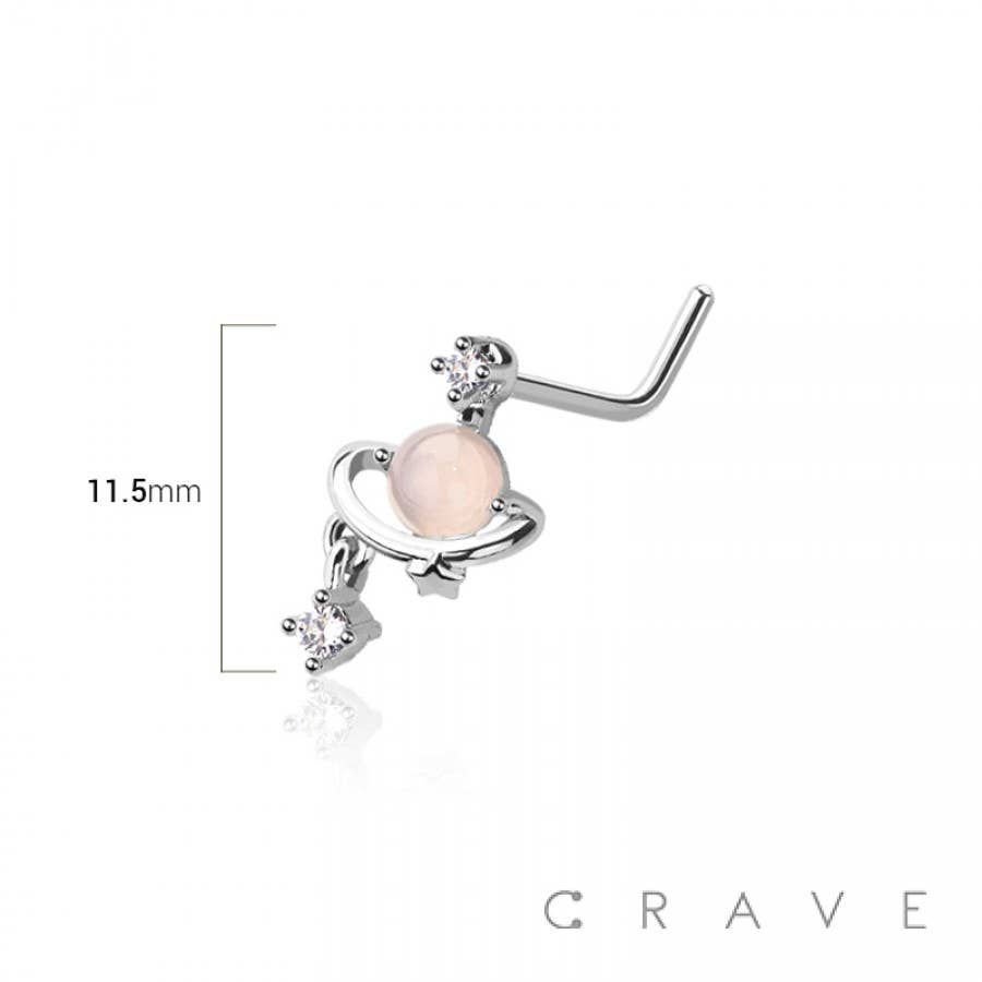 CRAVE - Wholesale Nose Ring - STAR PLANET W/ CZ PRONG DANGLE 316L SS L-SHAPE NOSE STUD1