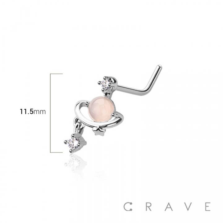 CRAVE - Wholesale Nose Ring - STAR PLANET W/ CZ PRONG DANGLE 316L SS L-SHAPE NOSE STUD1