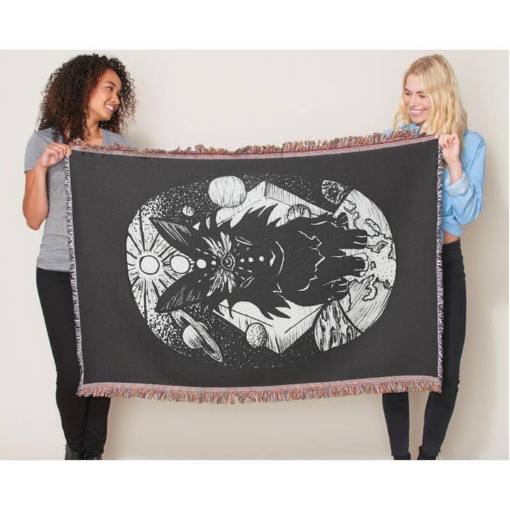 Black Witchy Bunny Woven Afghan Picnic Blanket Tapestry Throw for wholesale on Faire