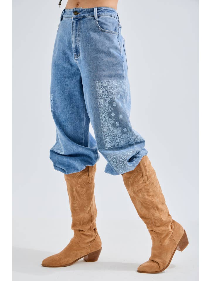 J.Her - Wholesale Jeans - Women's - Bandana Printed Boho Magic Stretchy Jeans DC5372