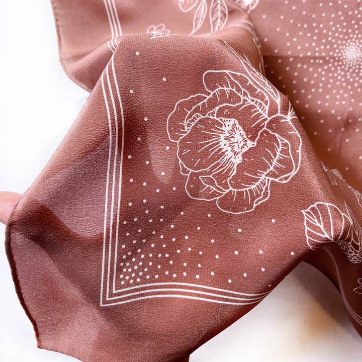 Flora West Design - Wholesale Scarf - Women's - 100% Silk Bandana Scarf - Classic Rosewood Floral