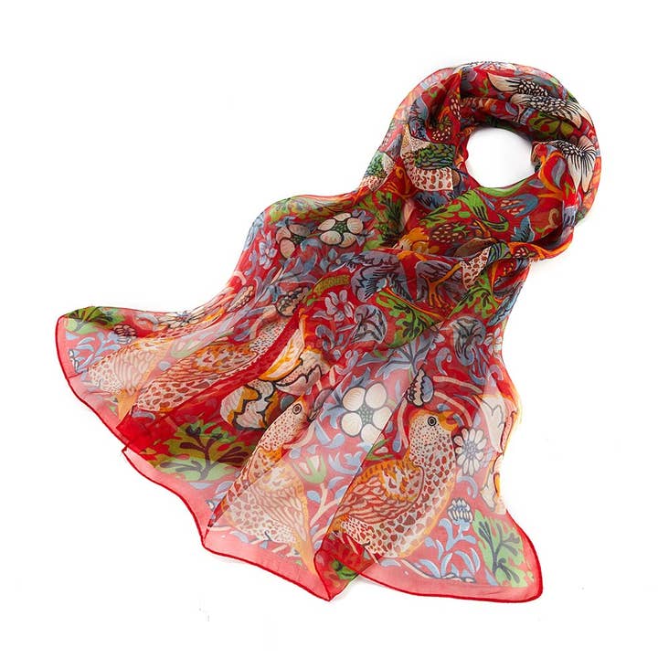 Signare Tapestry - Wholesale Scarf - Women's - William Morris Strawberry Thief Red - 100% Pure Silk Scarf