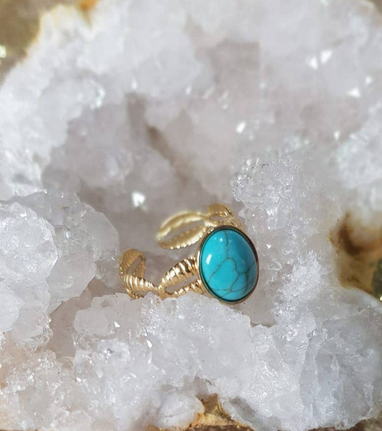 Luz das Pedras Naturais - Wholesale Single Stone/Solitaire Ring - 18K Adjustable Turquoise Ring2