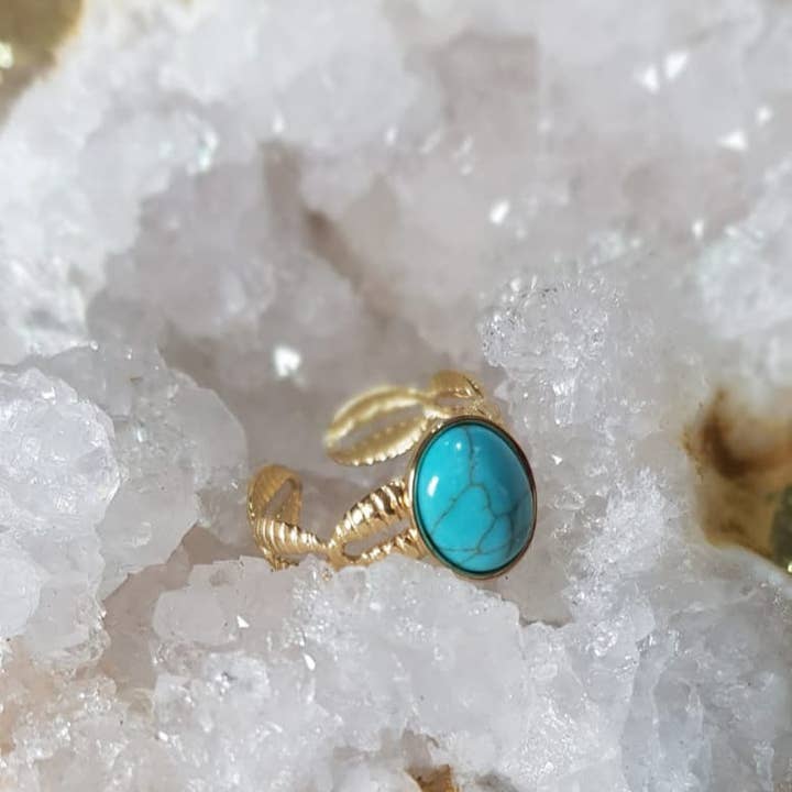 Luz das Pedras Naturais - Wholesale Single Stone/Solitaire Ring - 18K Adjustable Turquoise Ring2