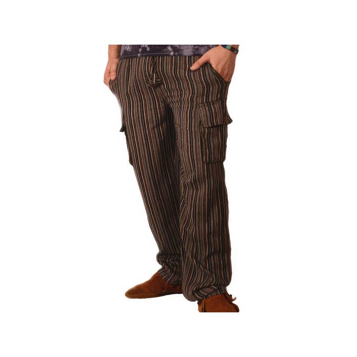 Gypsy Rose - Wholesale Pants - Unisex - Wayward Wonderer Striped Cotton Cargo Pants