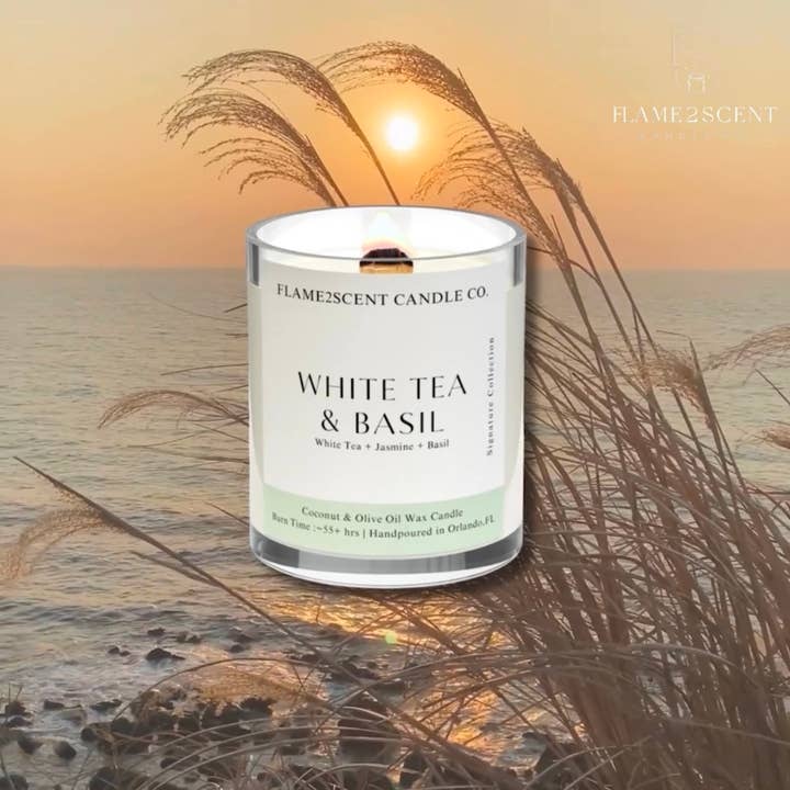 Flame2scent Candle Co. – wholesale Burkljus – Vitt te & basilika ljus | Vitt te + jasmin + basilika