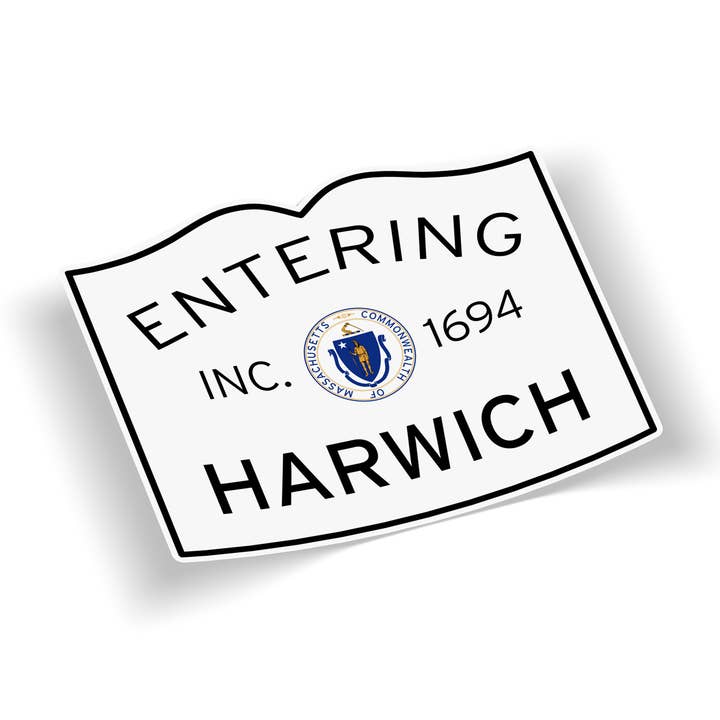 Adesivo in vinile impermeabile "Entering Harwich MA Town Line" per la vendita all'ingrosso da parte di Cape Cod Stickers