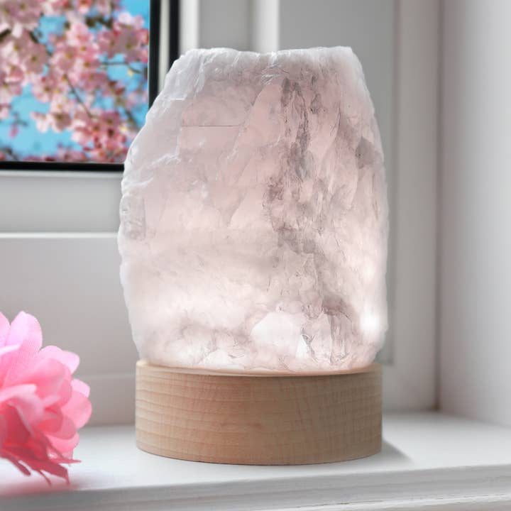 Rose Quartz LED Lamp for wholesale by Natures Artifacts Inc