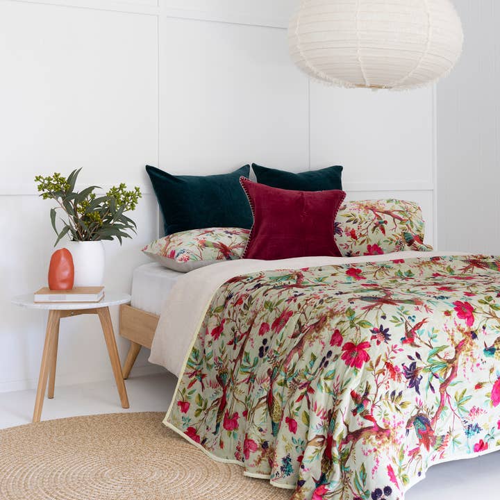 Velvet Kantha Quilt Blanket Bedspread - New Bird for wholesale by Linen Connections