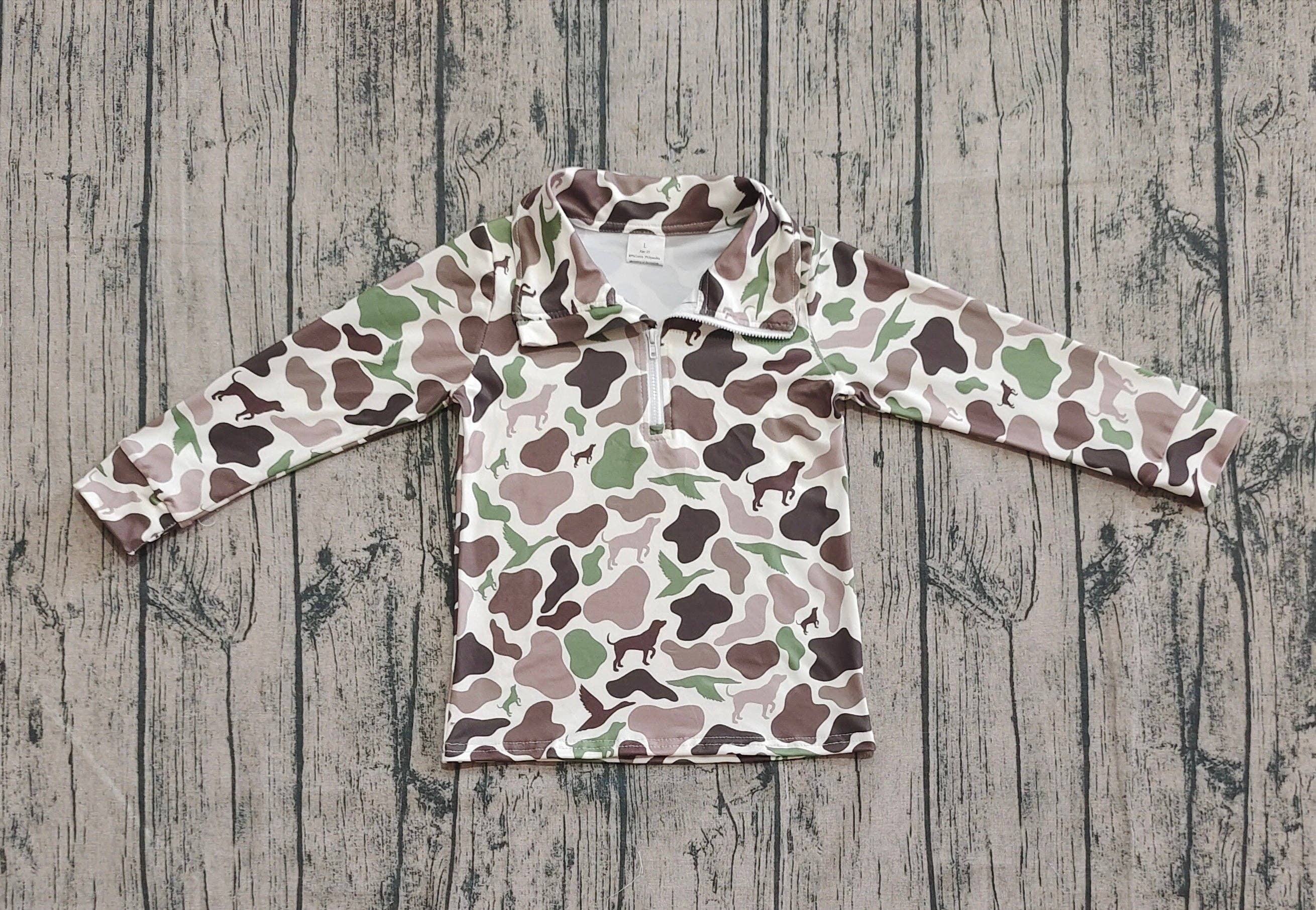 Aier Wholesale - Wholesale Sweatshirt - Kids - Baby Boys Southern Dogs Ducks Camo Half Zip Pullovers Tops1