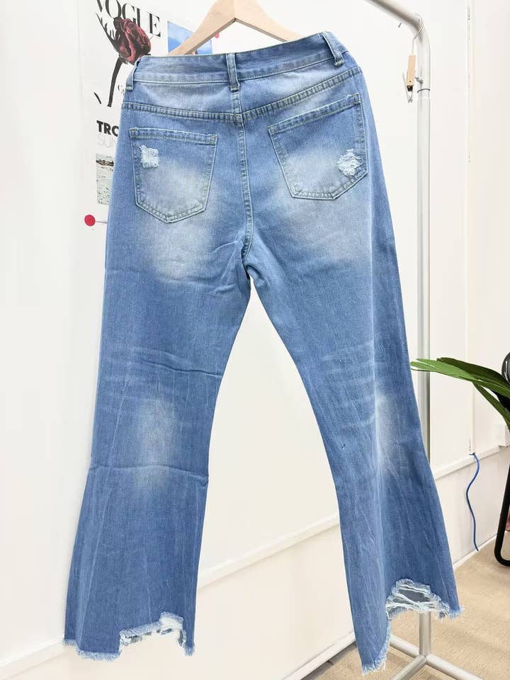 BLUE Distressed Flared Jeans for wholesale on Faire