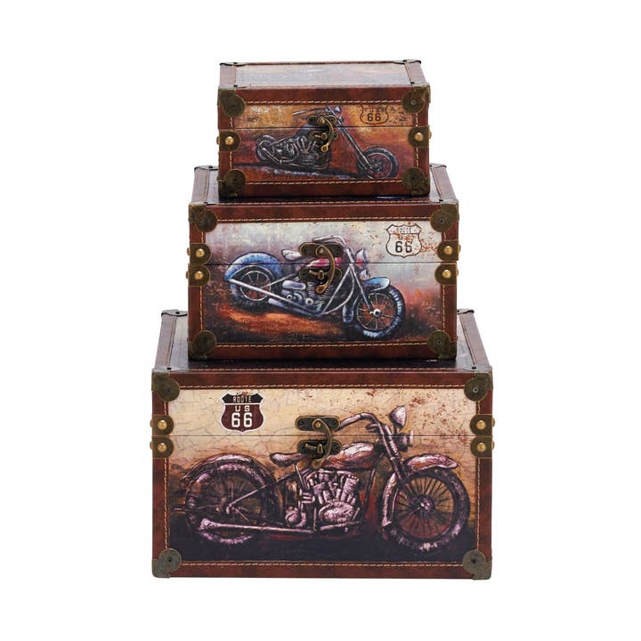 A-54064: WOOD POLYURETHANE ROUTE 66 BOX SET OF 3 8", 9", 12" for wholesale by Import Corner