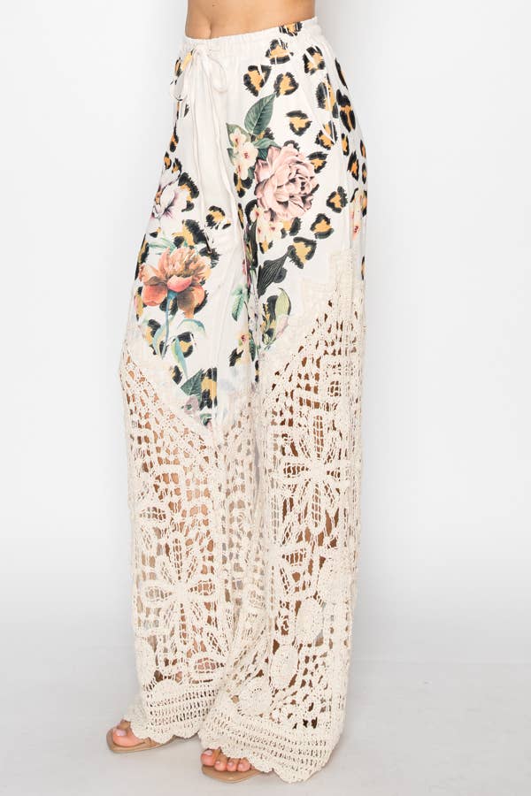 Crochet-Detail Lined Drawstring Pants-4899BG LEO FL for wholesale on Faire1