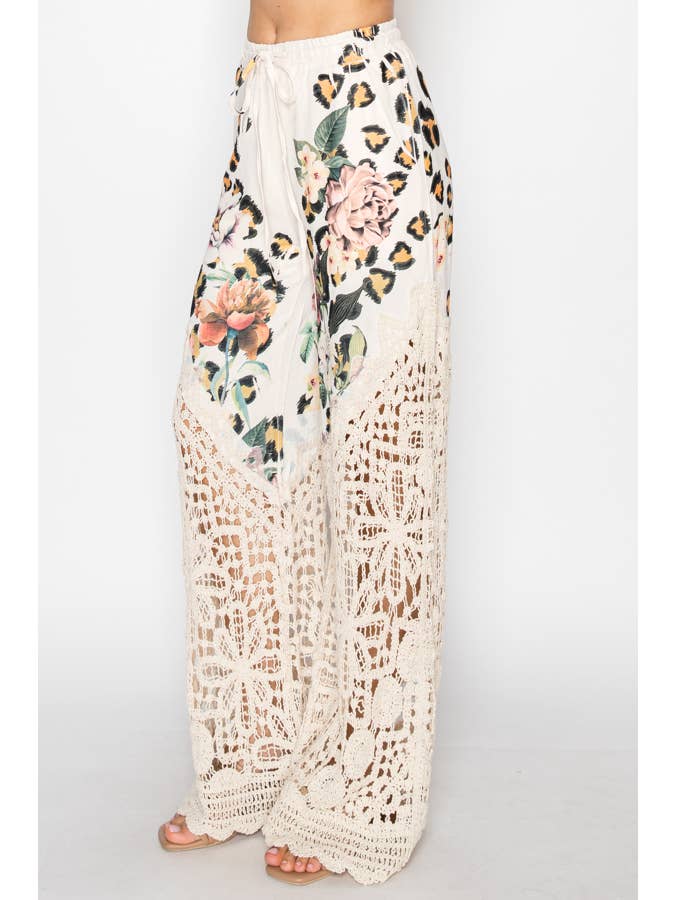 Crochet-Detail Lined Drawstring Pants-4899BG LEO FL for wholesale on Faire1