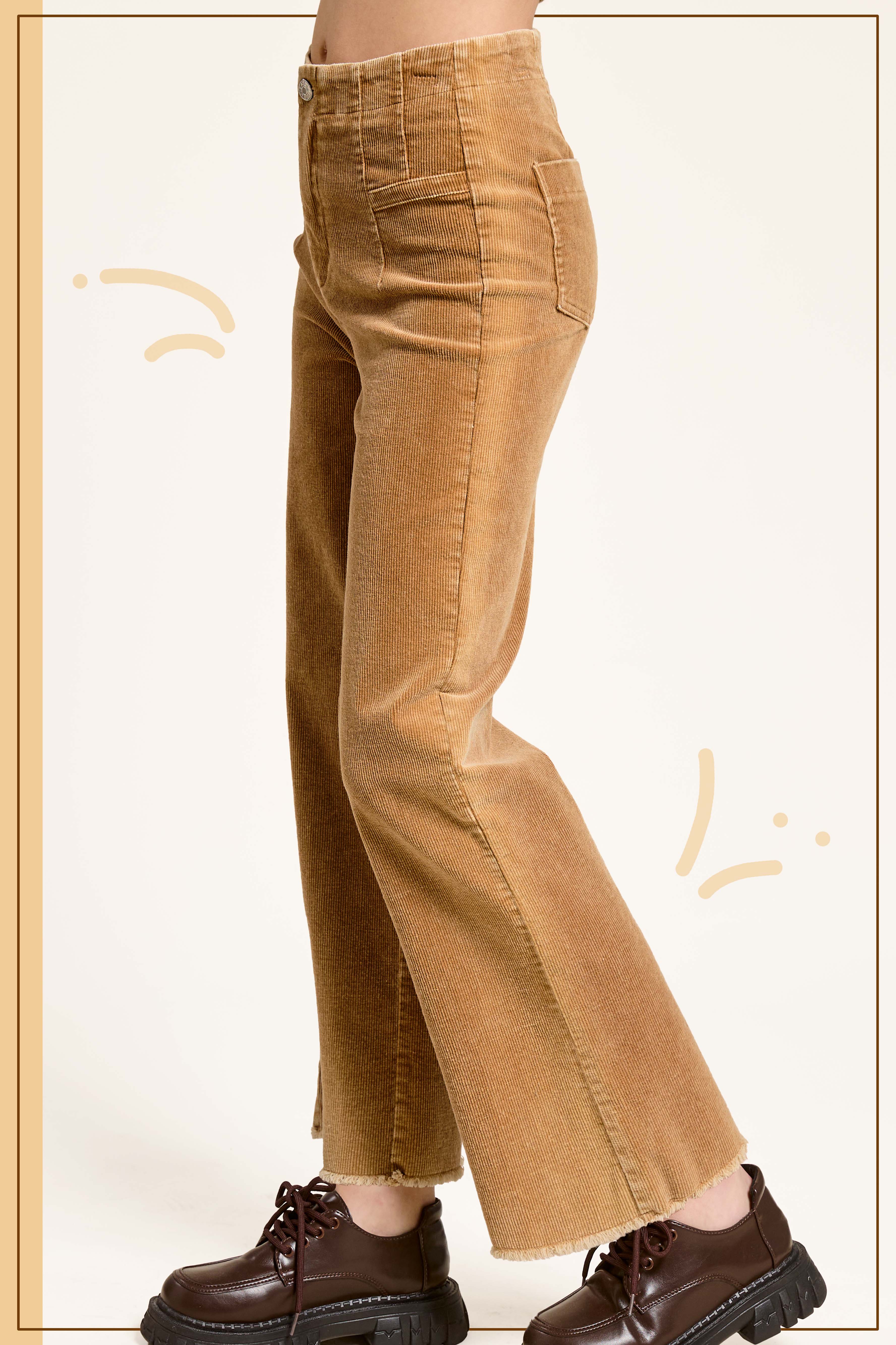 La Miel - Wholesale Pants - Women's - MCP4220-Mineral Washed High Waisted Wide Leg Corduroy Pants7