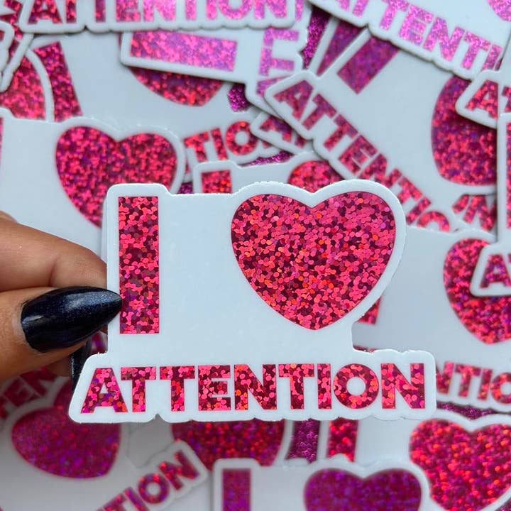 I Love Attention Vinyl Sticker for wholesale by Plastic Pixie