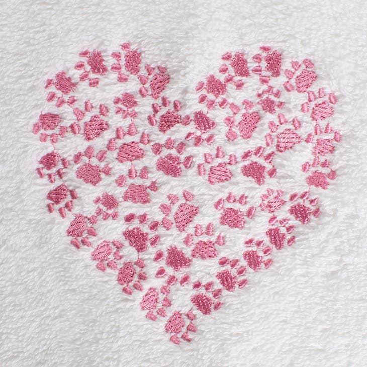 White Cat Paw Heart Embroidered Hand Towel for wholesale on Faire