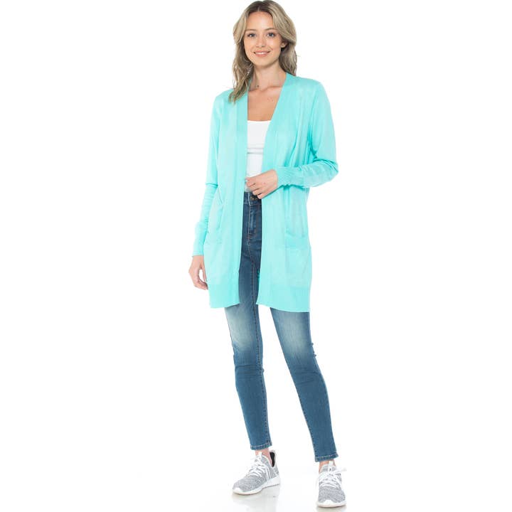 Urban Look - Wholesale Cardigan - Women's - Premium Lightweight Open Front Pocket Cardigan Mint4