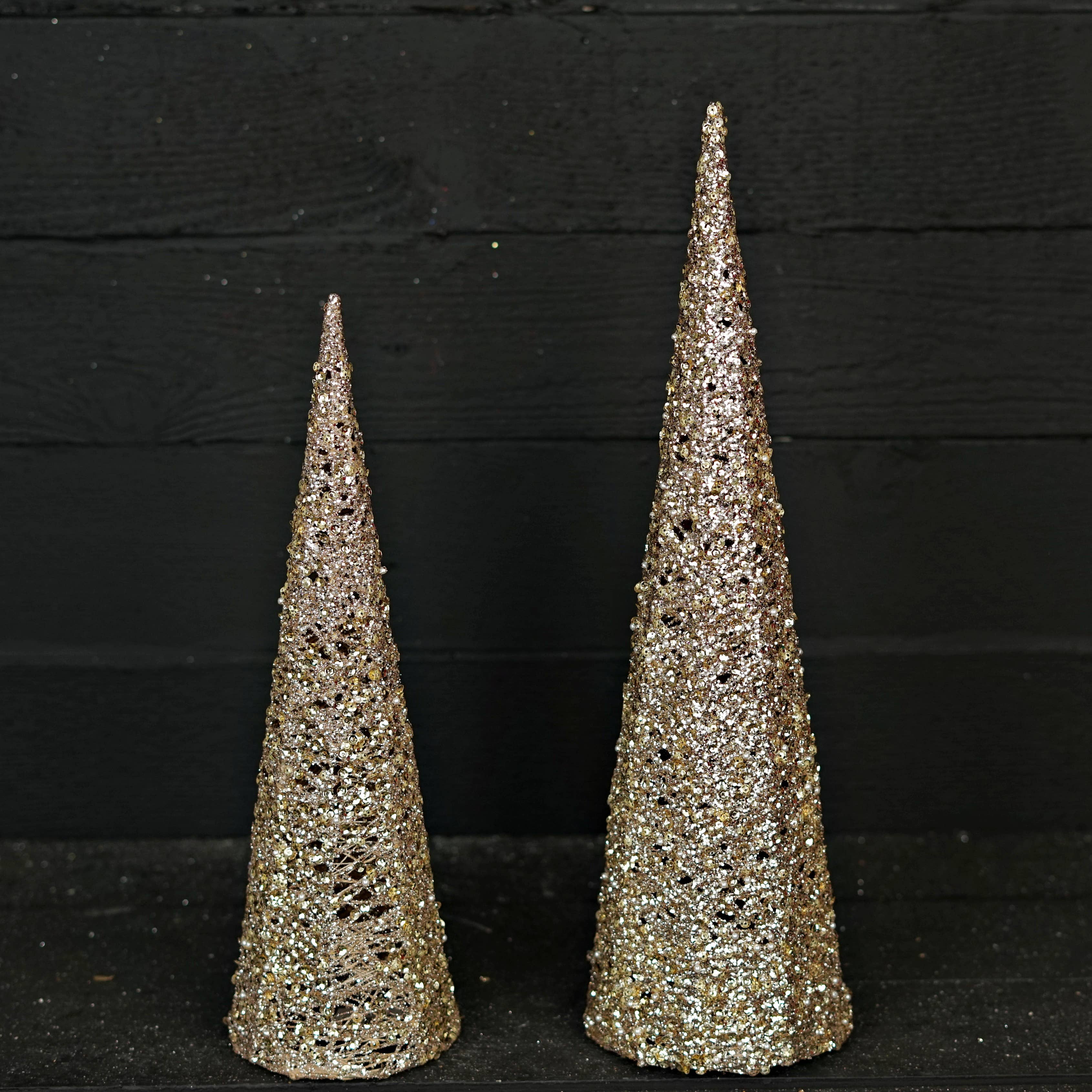Impressive Enterprises, Inc. - Wholesale Christmas Decoration - M10930- 16in Metalic Glittered Cone Tree-Champaign gold6