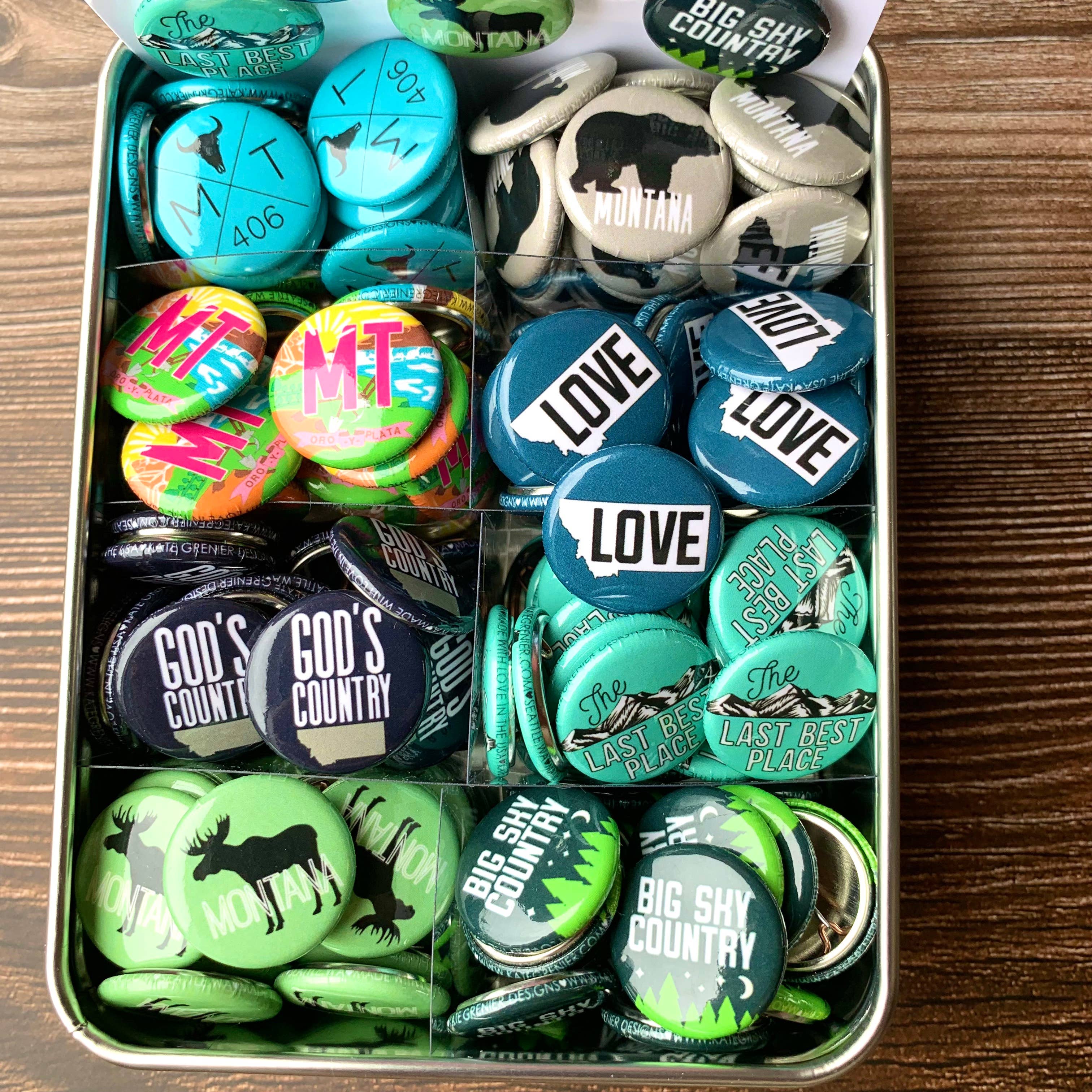 Kate's Magnets - Wholesale Lapel Pin/Button - Montana Button Tin of 200 1" Buttons3