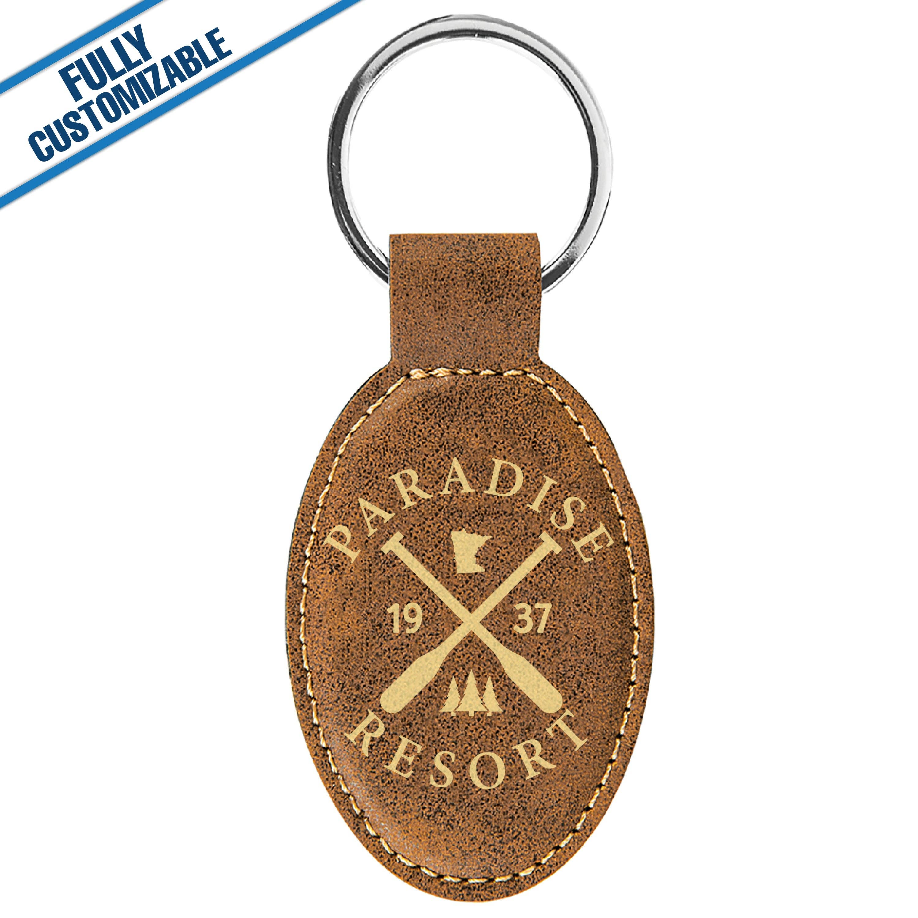 GiftWorksPlus - Wholesale Keychain - Unisex - Engraved Leatherette Oval Keychain - Fully Customizable7
