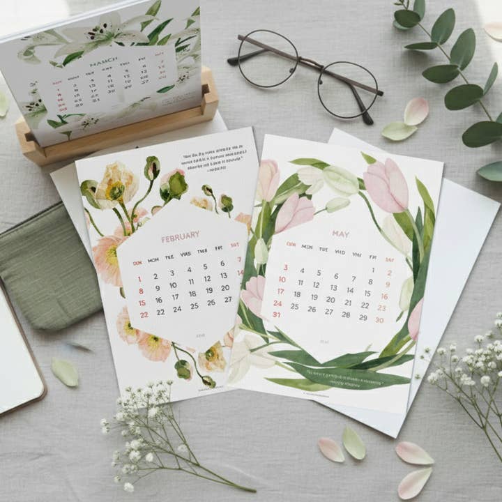 2026 Botanical Calendar –Watercolor Florals 5x7 Refill Cards for wholesale by Todo Bien Design Inc