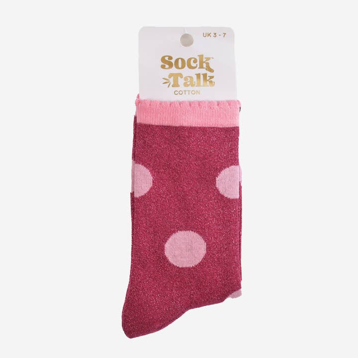 Sock Talk - Vendita all'ingrosso Calzini - Donna - Calzini glitterati da donna, colore: berry/rosa, a pois grandi4