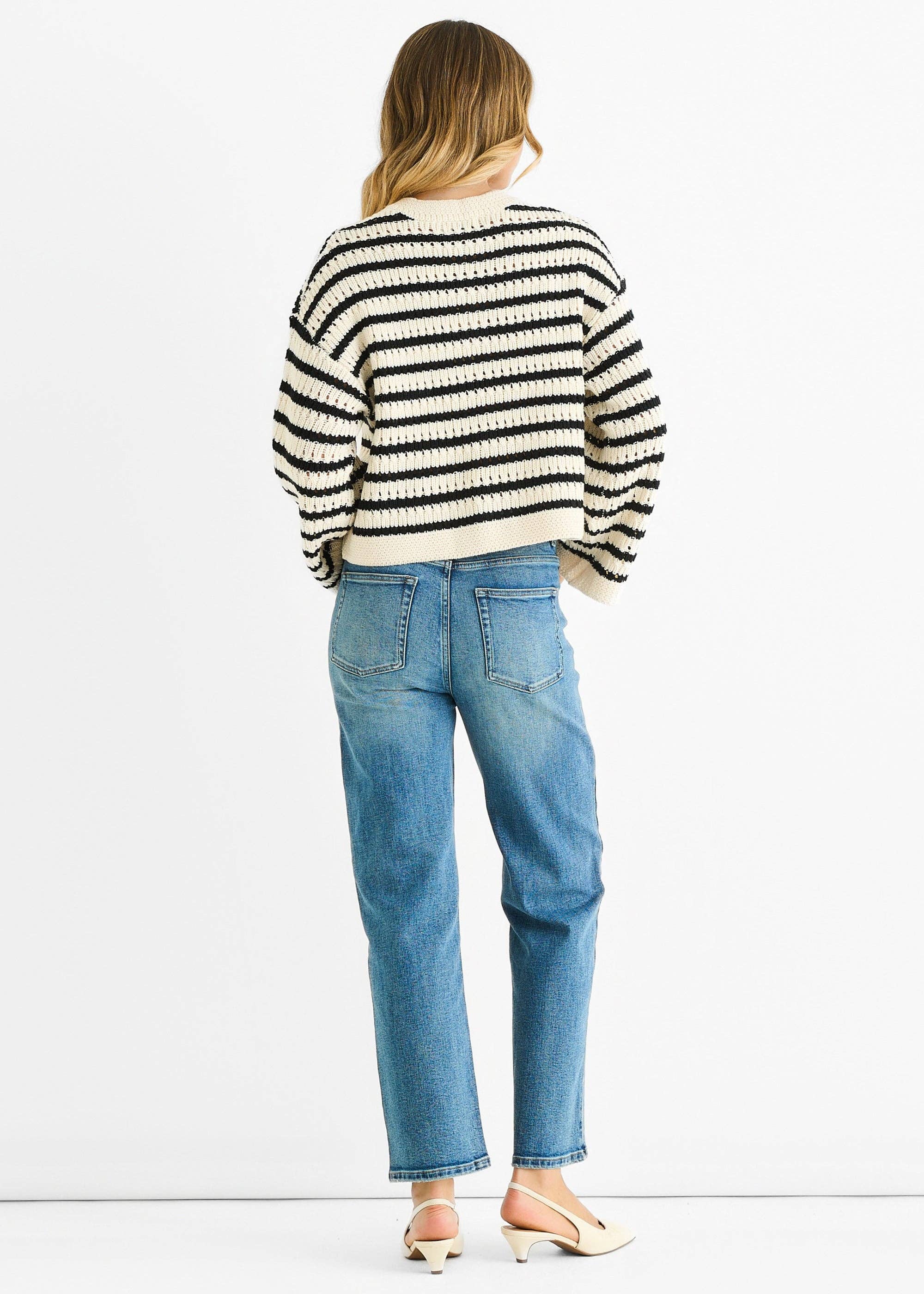 GINI LONDON - Wholesale Dress - Women's - Cream Stripe Cable Knit Crop Cardigan6