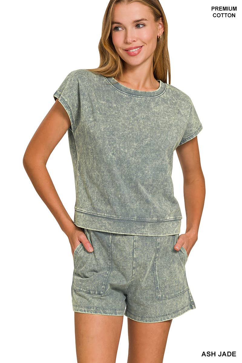 42POPS - Wholesale Lounge Set - Women's - '.._ Premium Cotton Washed Sleeveless Top & Shorts Set1