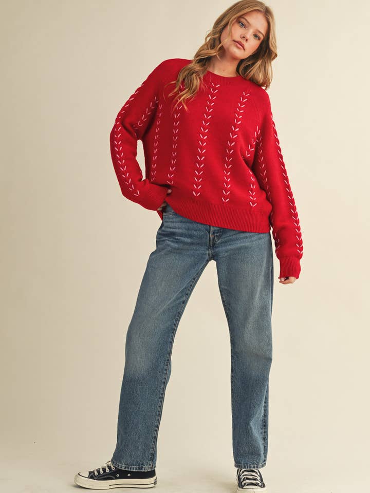 &MERCI - Wholesale Knit Sweater - Women's - EMBROIDERED LONG SLEEVE PULLOVER SWEATER MSW1117914