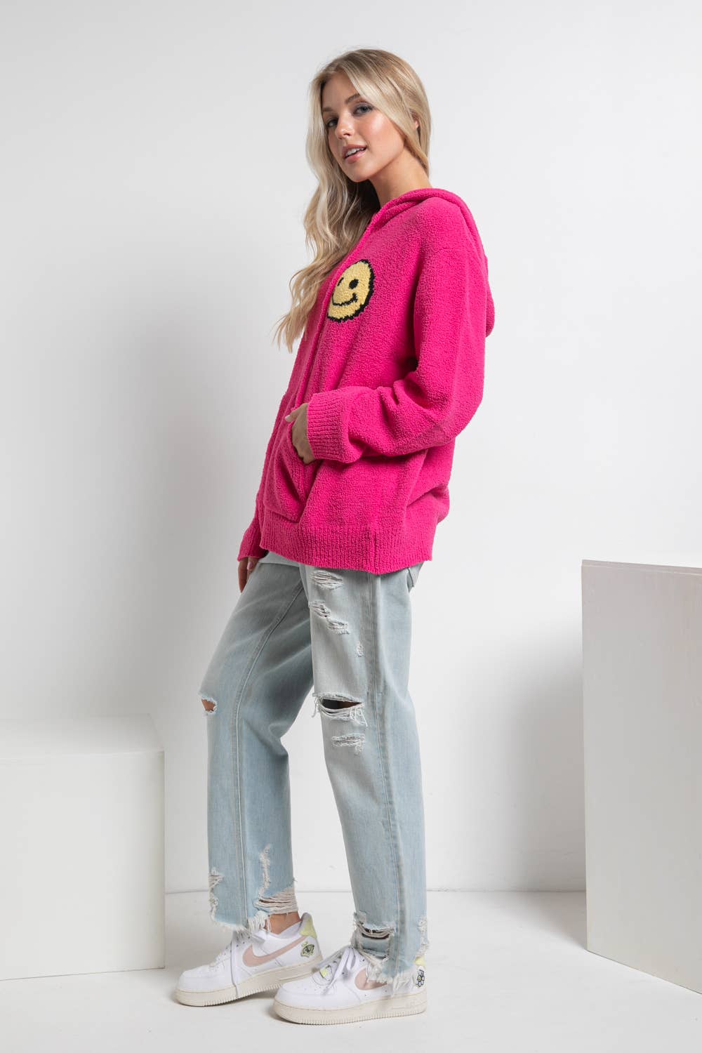 Blue B - Wholesale Hoodie - Women's - 17376W - Fuzzy Cozy Hooded Smiley Sweater10