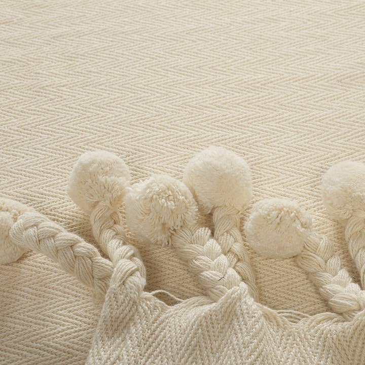 Cream Embroidered Chevron with Braided Fringe Throw Blanket for wholesale on Faire