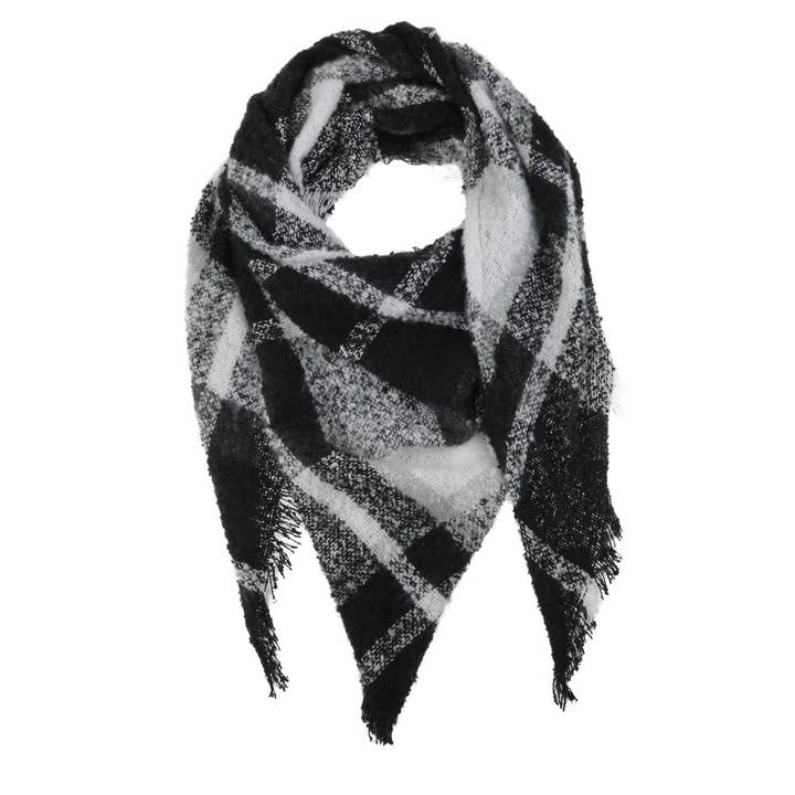 Black Combo Winter Plaid Triangle Scarf for wholesale on Faire