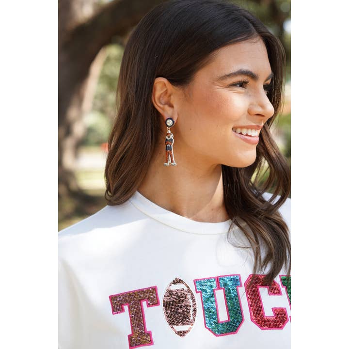 Canvas Style - Wholesale Dangle Earrings - Auburn Aubie The Tiger Resin Mascot Earrings in Orange/Navy1