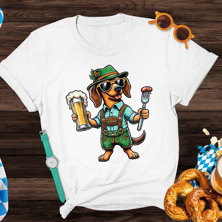 Oktoberfest Dachshund Lederhose Shirt, Weiner Dog Shirt for wholesale by Vivtrek