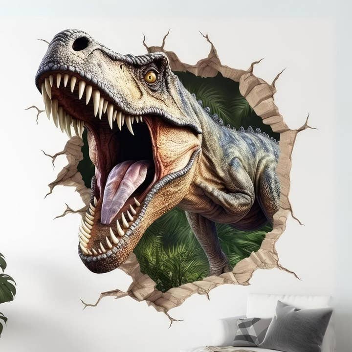 3D Dinosaurs Art Wall Sticker - Vinyl Decal Decor with Dynamic Broken Illusion Effect for wholesale by Decords
