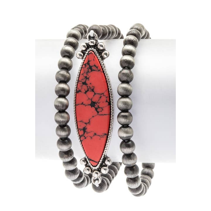 Rope & Spurs - Wholesale Bangle Bracelet - Navajo Pearl Stone Stretch Bracelet Set