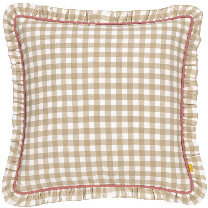 Maude Gingham Reversible Piped Cushion Natural for wholesale on Faire1