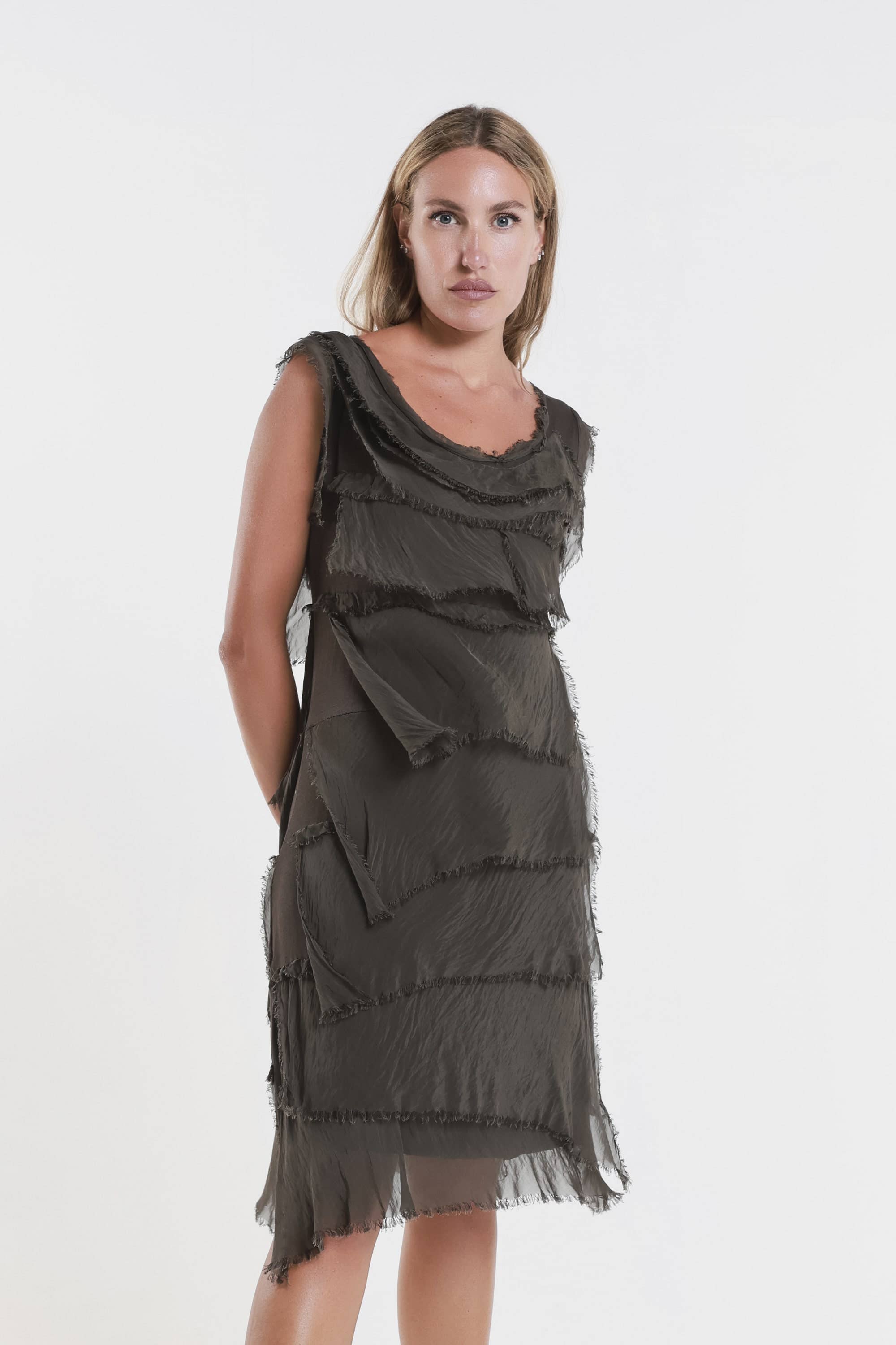 TINA Stephens Italy/Tees By Tina - Wholesale Dress - Women's - Mariana Silk Ruffle Dress (DT202)35