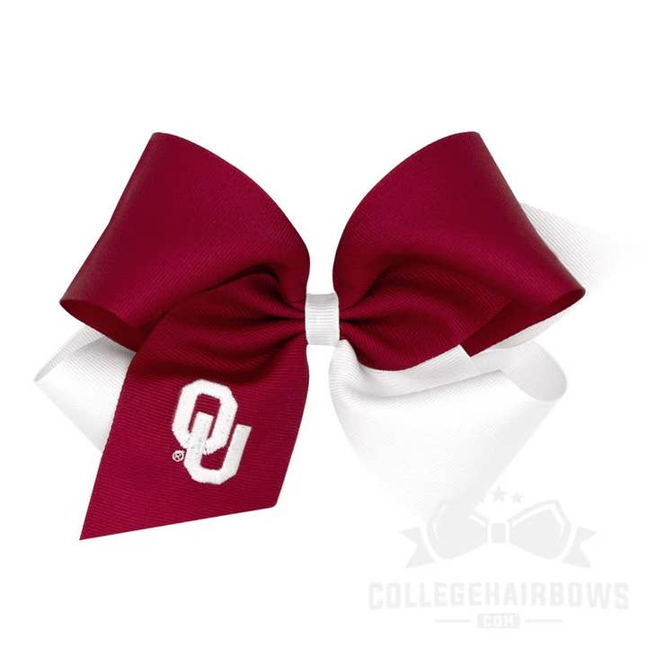 Oklahoma King Two-tone Hair Bow with Embroidery for wholesale by CollegeHairBows.com