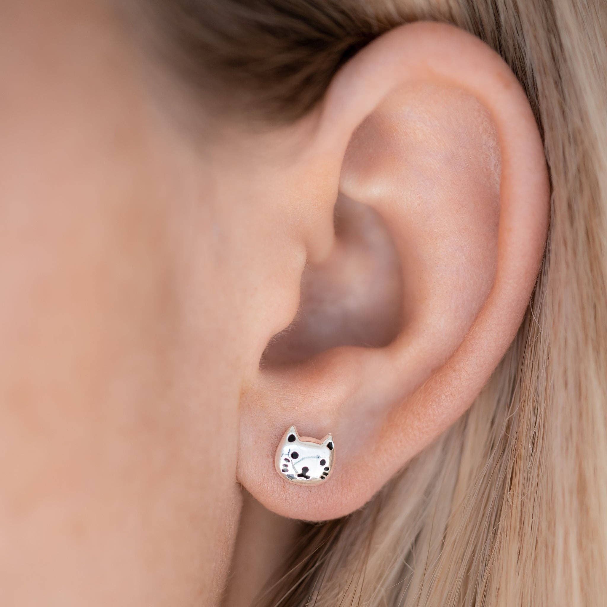 Hayley & Co - Wholesale Stud/Post Earrings - Crazy Cat Lady Kitten Face Sterling Silver Earrings3